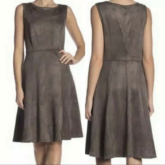 Philosophy SZ 8 Faux Leather Sleeveless A-Line Dress Heather Taupe New - Picture 1 of 13